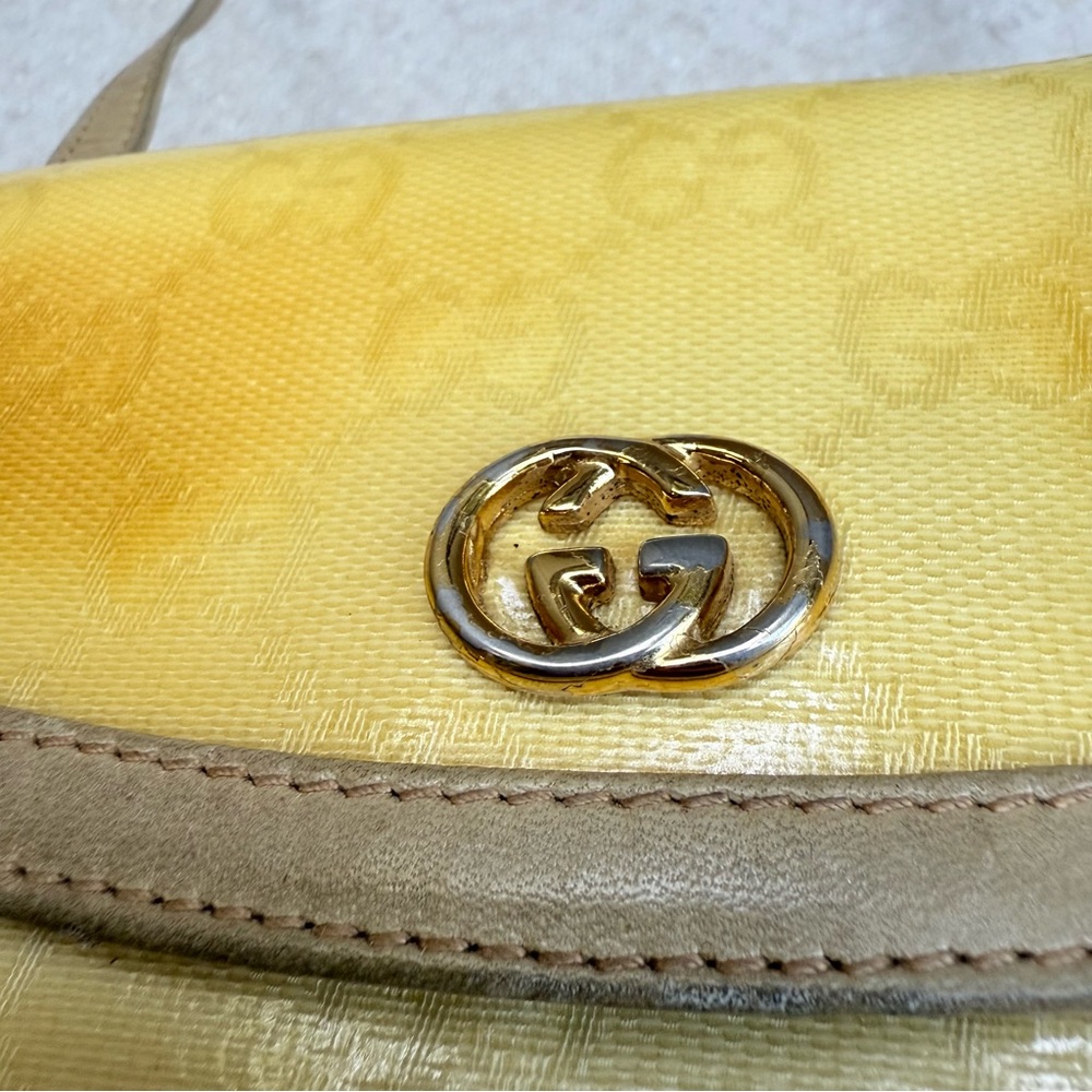 Early Vintage Gucci Shoulder Bag Coated Canvas Monogram Tan Leather Crossbody - Picture 8 of 16